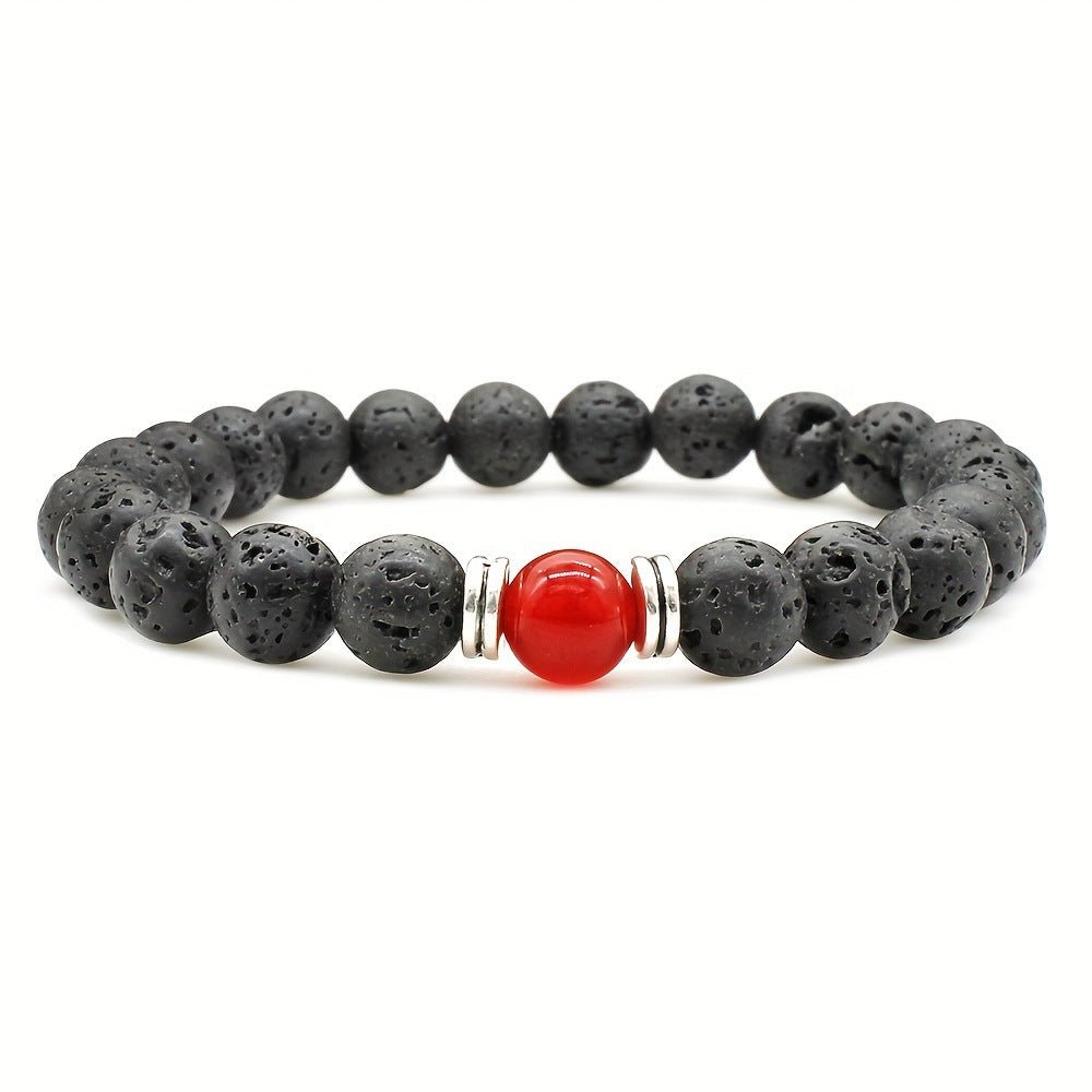 7-Chakra Volcanic Lava Stone Bracelet — Natural Beads for Meditation - Red StoneTibet Art