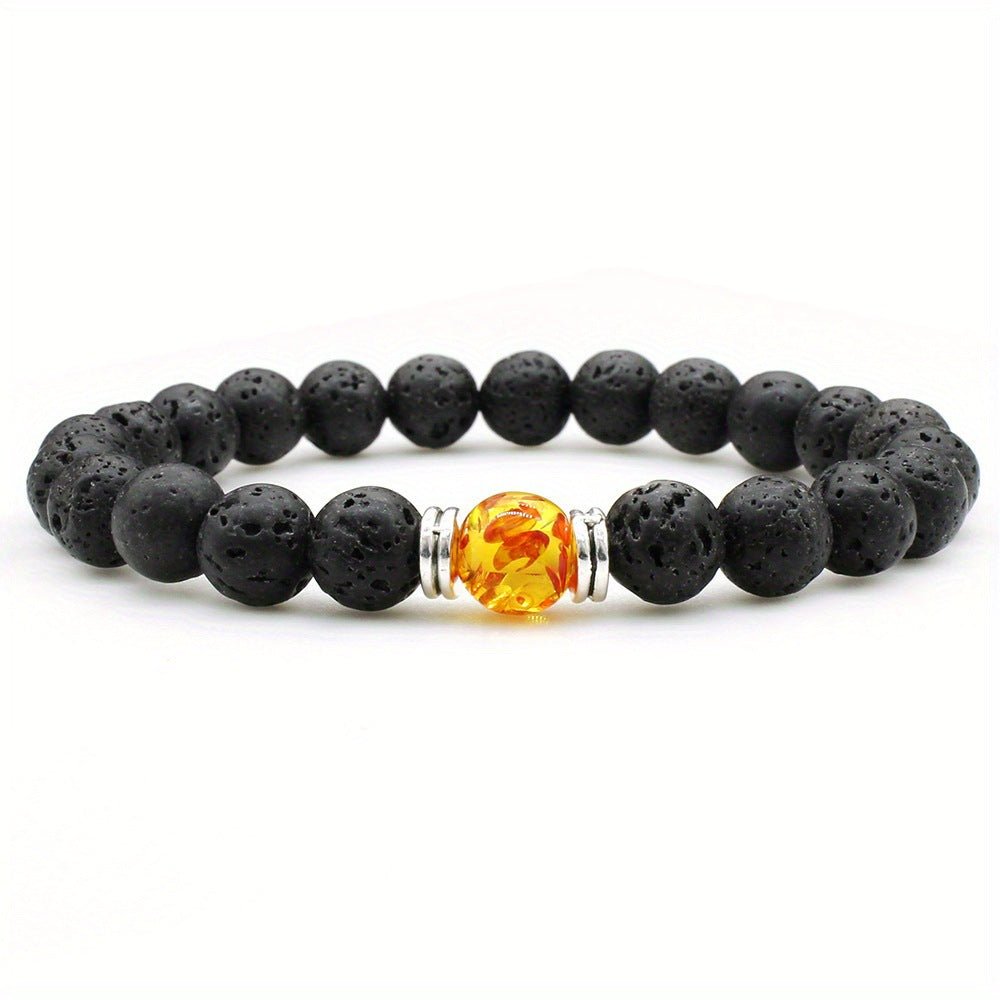 7-Chakra Volcanic Lava Stone Bracelet — Natural Beads for Meditation - Flower AmberTibet Art