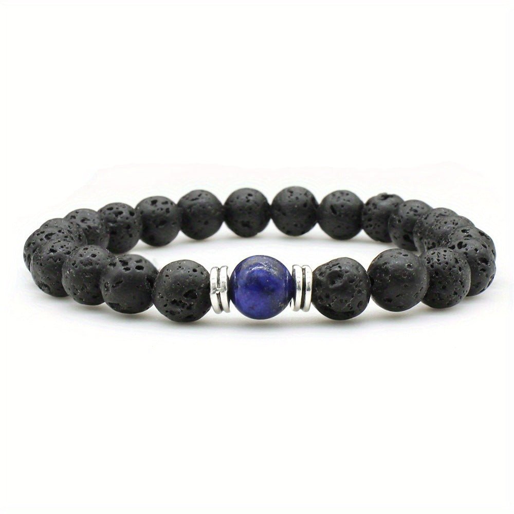 7-Chakra Volcanic Lava Stone Bracelet — Natural Beads for Meditation - Dark Blue ImperialTibet Art
