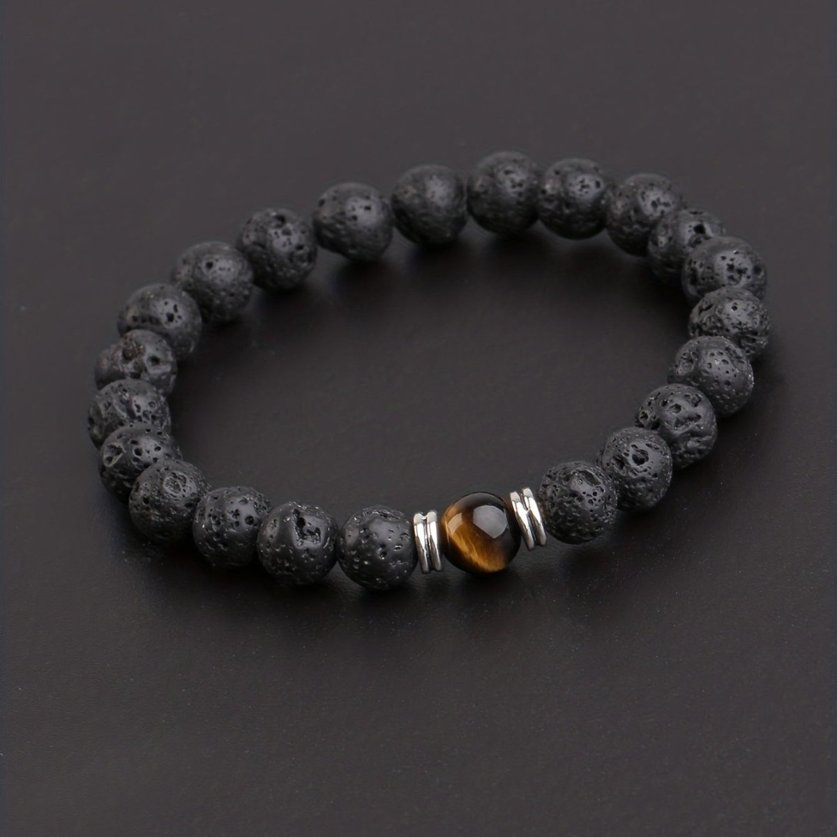 7-Chakra Volcanic Lava Stone Bracelet — Natural Beads for Meditation - Yellow Tiger EyeTibet Art