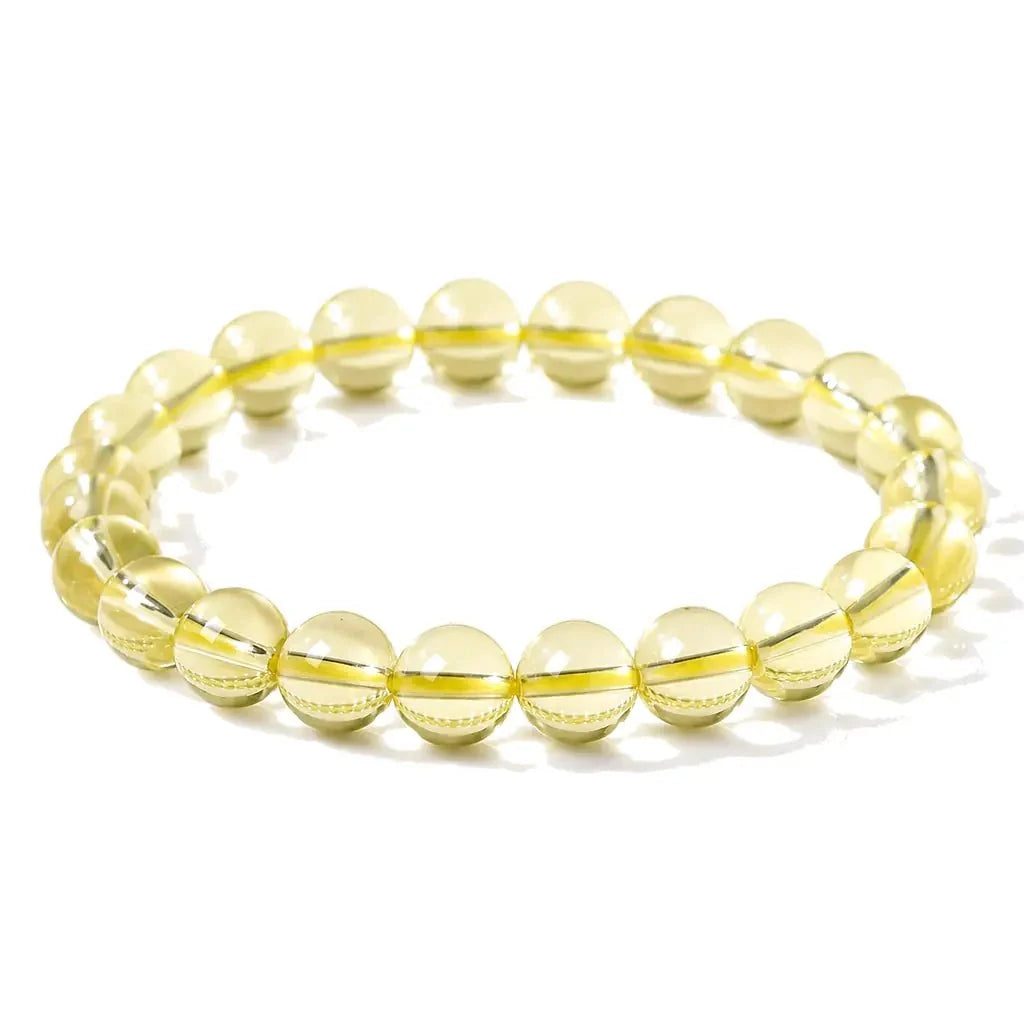 Natural Lemon Citrine Bracelet — Clear Crystal Strand For Prosperity, Three Clarity Grades Tibet Art