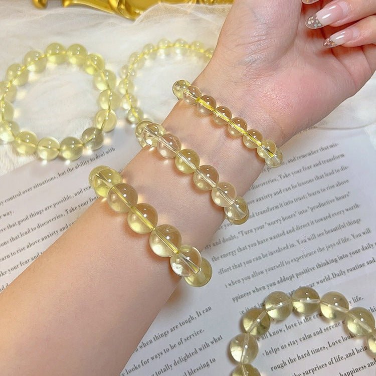 Natural Lemon Citrine Bracelet — Clear Crystal Strand For Prosperity, Three Clarity Grades - 3A (Slight Cloud)7-8mmTibet Art