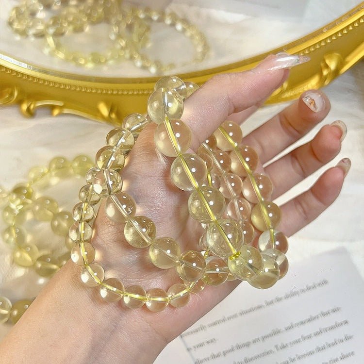 Natural Lemon Citrine Bracelet — Clear Crystal Strand For Prosperity, Three Clarity Grades - 3A (Slight Cloud)7-8mmTibet Art