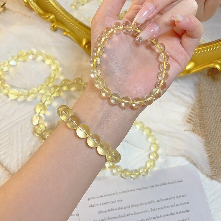 Natural Lemon Citrine Bracelet — Clear Crystal Strand For Prosperity, Three Clarity Grades - 3A (Slight Cloud)7-8mmTibet Art