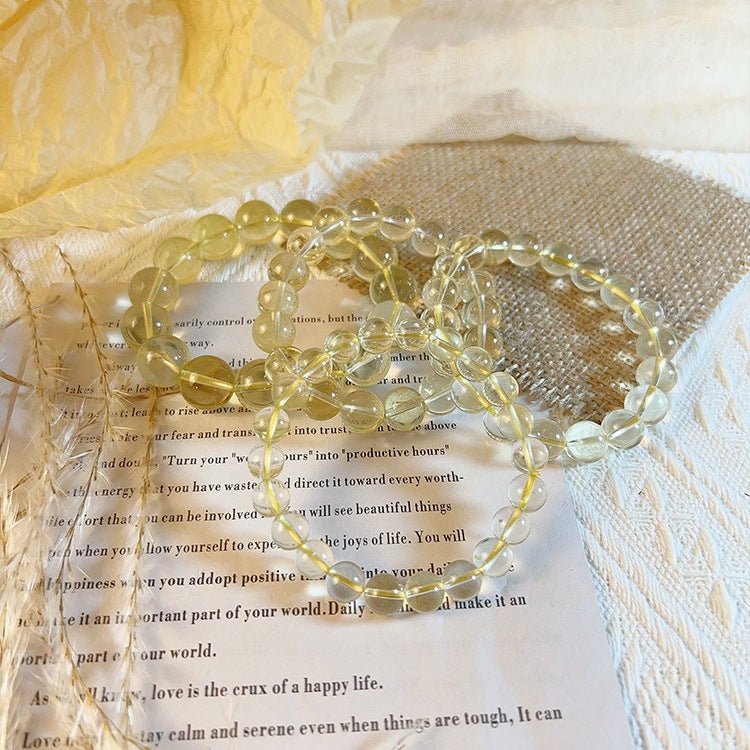 Natural Lemon Citrine Bracelet — Clear Crystal Strand For Prosperity, Three Clarity Grades - 3A (Slight Cloud)7-8mmTibet Art