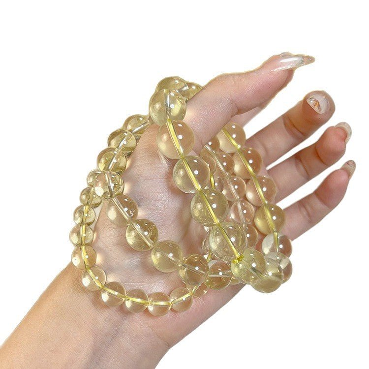 Natural Lemon Citrine Bracelet — Clear Crystal Strand For Prosperity, Three Clarity Grades - 3A (Slight Cloud)7-8mmTibet Art