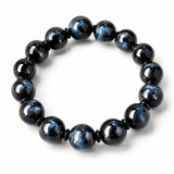 Light Blue & Blue Tiger Eye Bracelet — Natural Collector-Grade Hawk Eye Bead Strand Tibet Art
