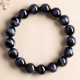 Light Blue & Blue Tiger Eye Bracelet — Natural Collector-Grade Hawk Eye Bead Strand - Blue Tiger Eye12mmTibet Art