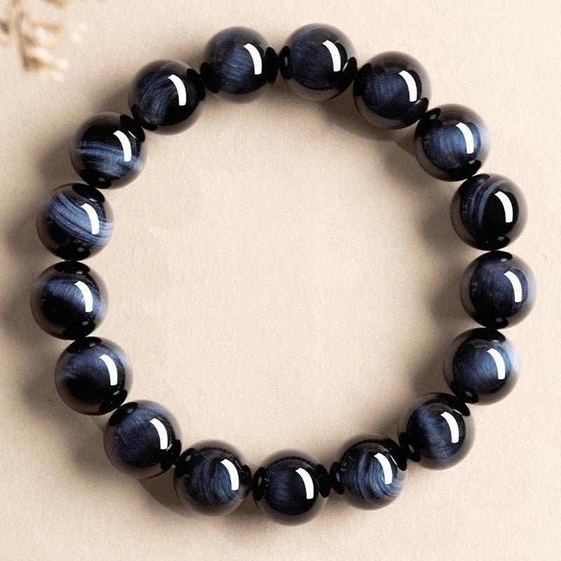 Light Blue & Blue Tiger Eye Bracelet — Natural Collector-Grade Hawk Eye Bead Strand - Blue Tiger Eye12mmTibet Art