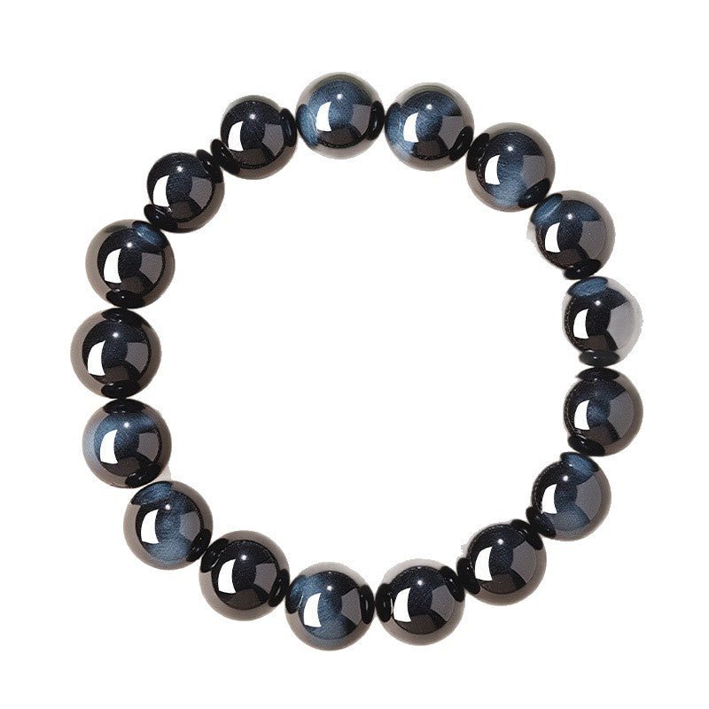 Light Blue & Blue Tiger Eye Bracelet — Natural Collector-Grade Hawk Eye Bead Strand - Blue Tiger Eye12mmTibet Art