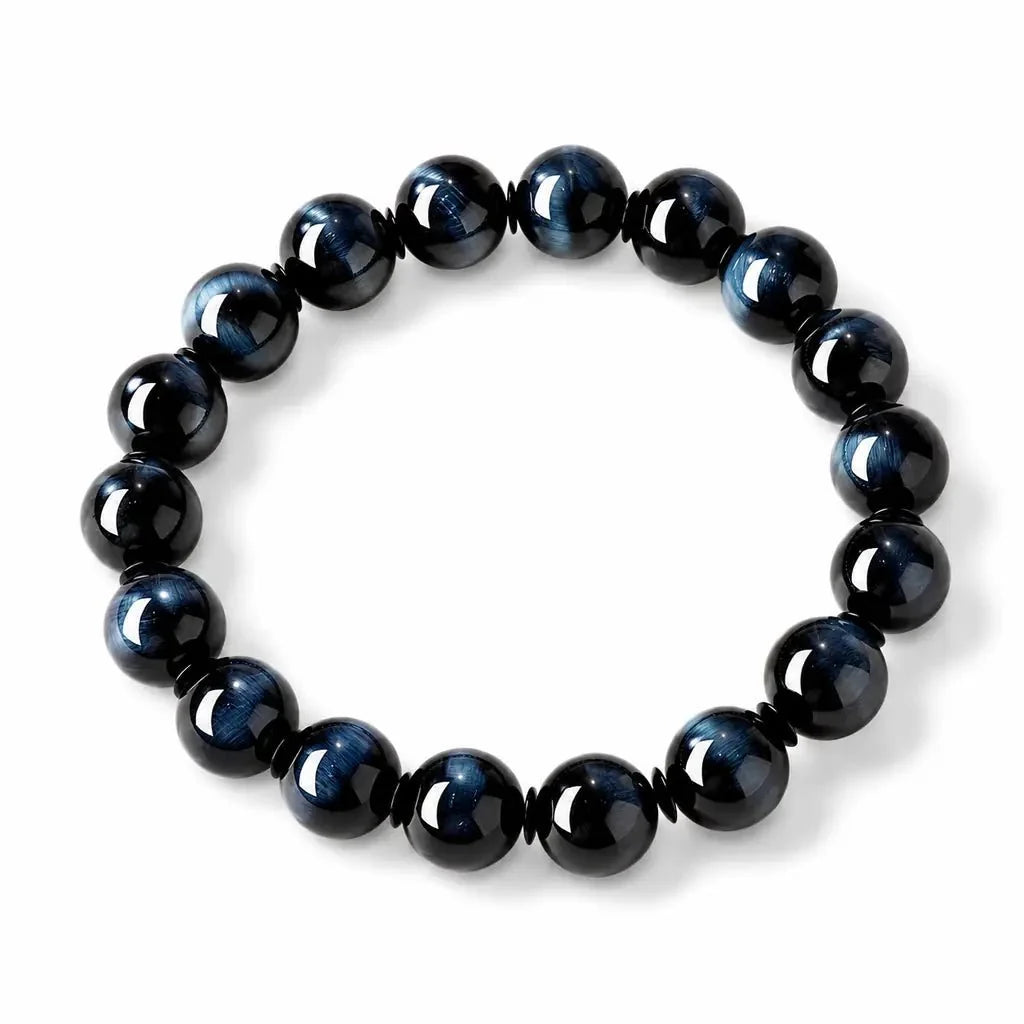 Light Blue & Blue Tiger Eye Bracelet — Natural Collector-Grade Hawk Eye Bead Strand Tibet Art