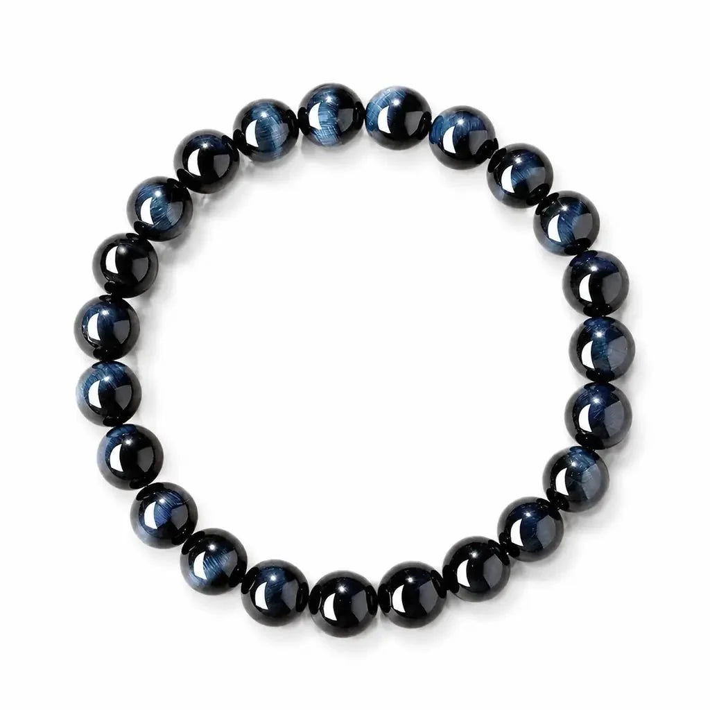 Light Blue & Blue Tiger Eye Bracelet — Natural Collector-Grade Hawk Eye Bead Strand Tibet Art
