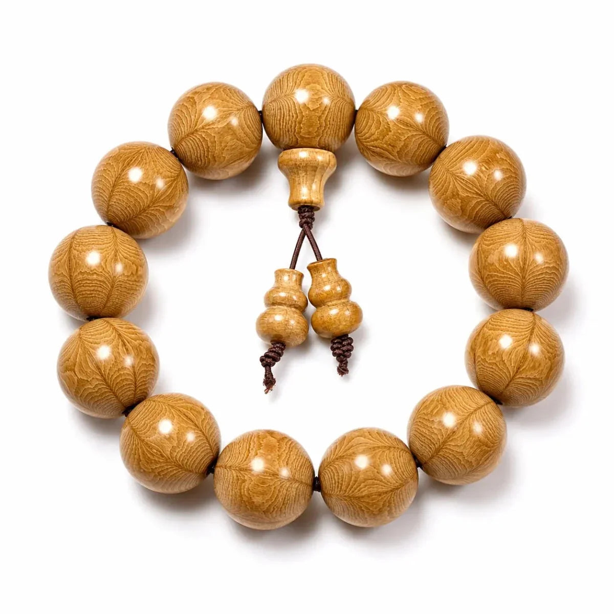 Liudao Wood Mala Bracelet — Six-Path Buddhist Prayer Beads in Natural Aged Hardwood - 18mm × 13 Beads — Gourd Pendant StyleTibet Art