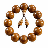 Liudao Wood Mala Bracelet — Six-Path Buddhist Prayer Beads in Natural Aged Hardwood - 20mm × 12 Beads — Gourd Pendant StyleTibet Art
