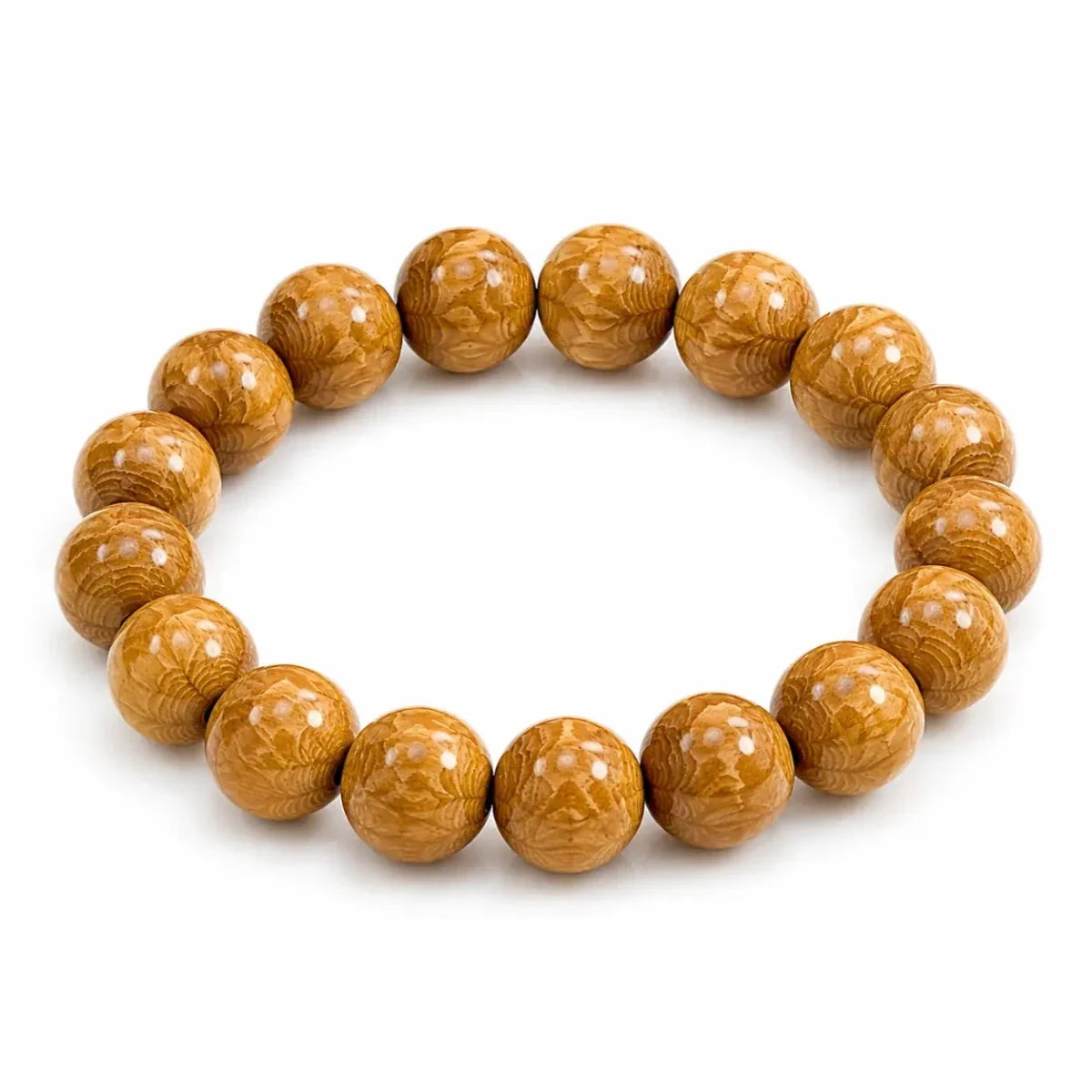 Liudao Wood Mala Bracelet — Six-Path Buddhist Prayer Beads in Natural Aged Hardwood - 12mm × 17 Beads — Plain Single RingTibet Art