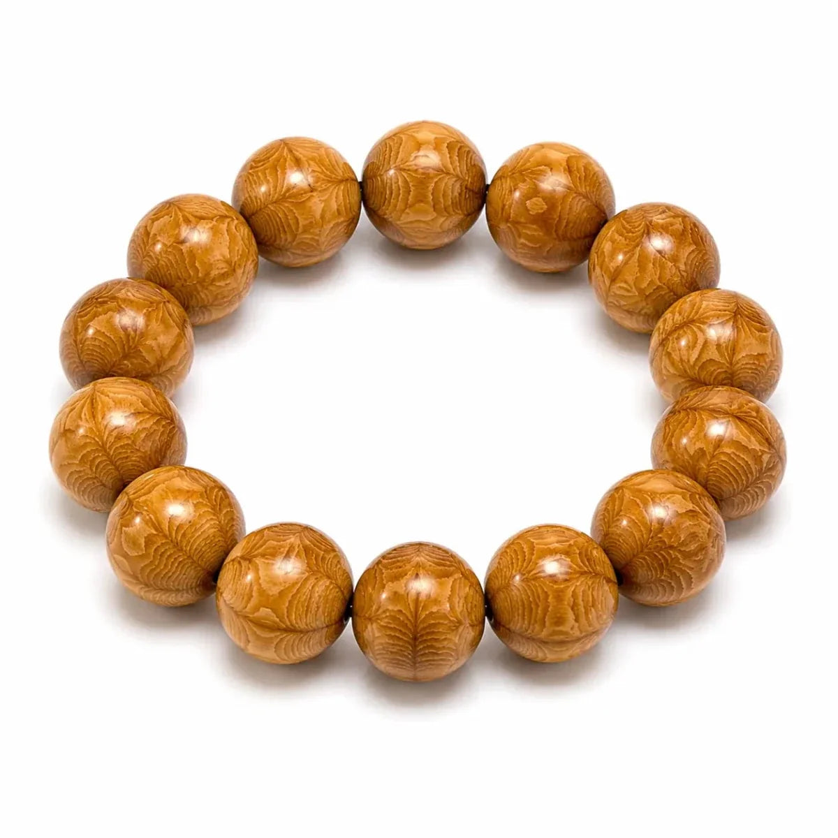 Liudao Wood Mala Bracelet — Six-Path Buddhist Prayer Beads in Natural Aged Hardwood - 18mm × 13 Beads — Plain Single RingTibet Art