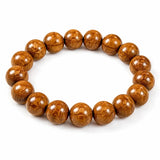 Liudao Wood Mala Bracelet — Six-Path Buddhist Prayer Beads in Natural Aged Hardwood - 15mm × 15 Beads — Plain Single RingTibet Art