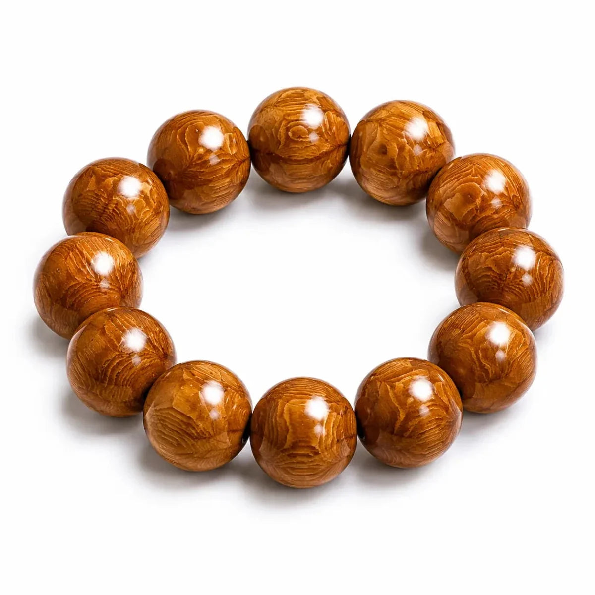 Liudao Wood Mala Bracelet — Six-Path Buddhist Prayer Beads in Natural Aged Hardwood - 20mm × 12 Beads — Plain Single RingTibet Art
