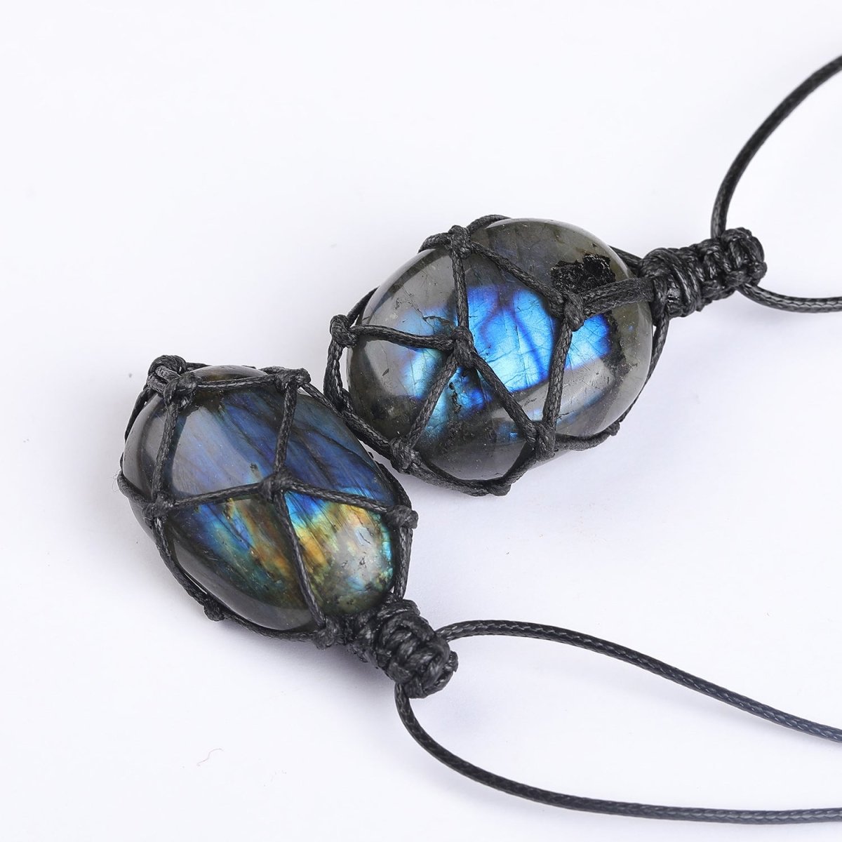 Macrame Labradorite Necklace — Adjustable Woven Stone Net - 3–4 cmTibet Art