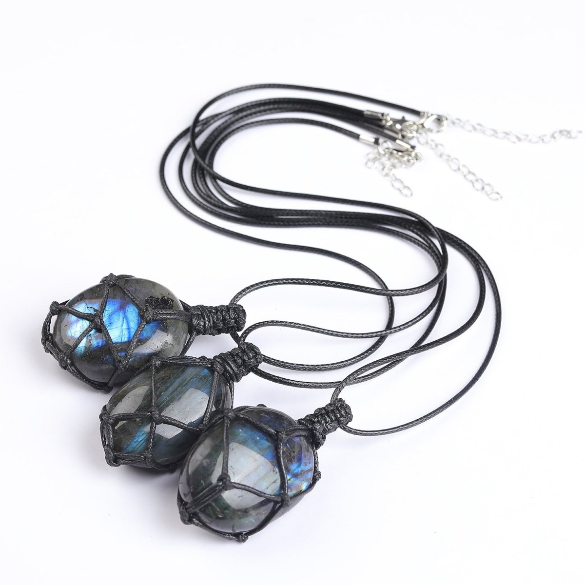 Macrame Labradorite Necklace — Adjustable Woven Stone Net - 3–4 cmTibet Art