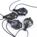 Macrame Labradorite Necklace — Adjustable Woven Stone Net - 3–4 cmTibet Art