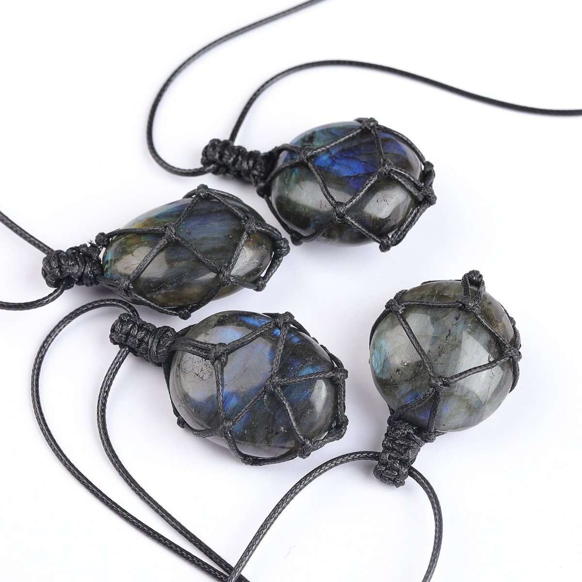 Macrame Labradorite Necklace — Adjustable Woven Stone Net - 3–4 cmTibet Art