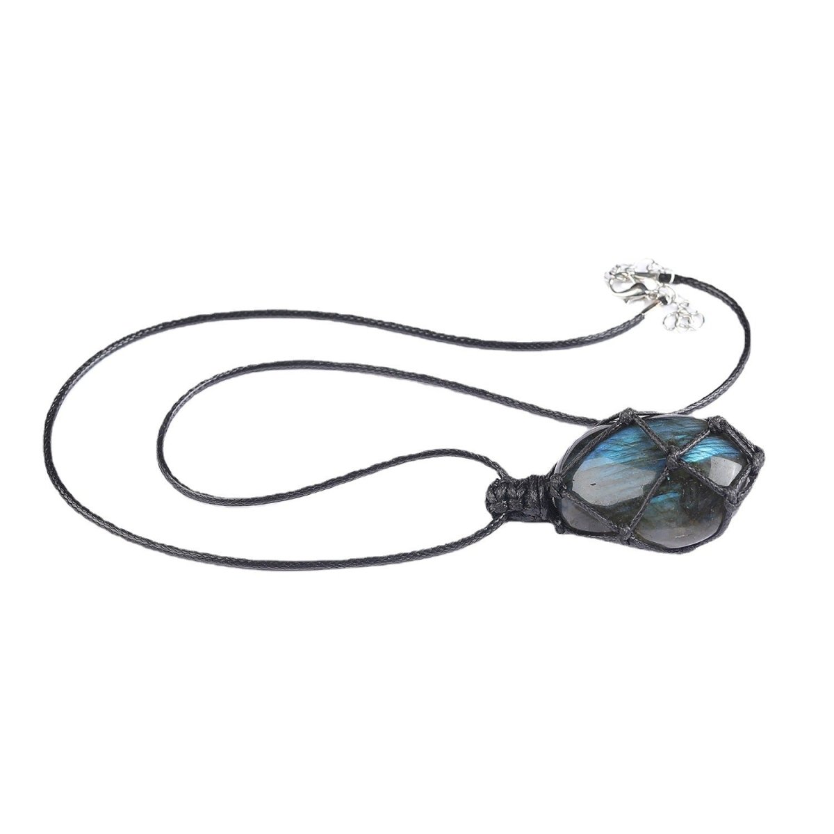 Macrame Labradorite Necklace — Adjustable Woven Stone Net - 3–4 cmTibet Art
