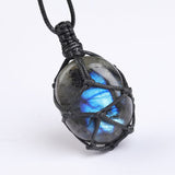Macrame Labradorite Necklace — Adjustable Woven Stone Net - 3–4 cmTibet Art
