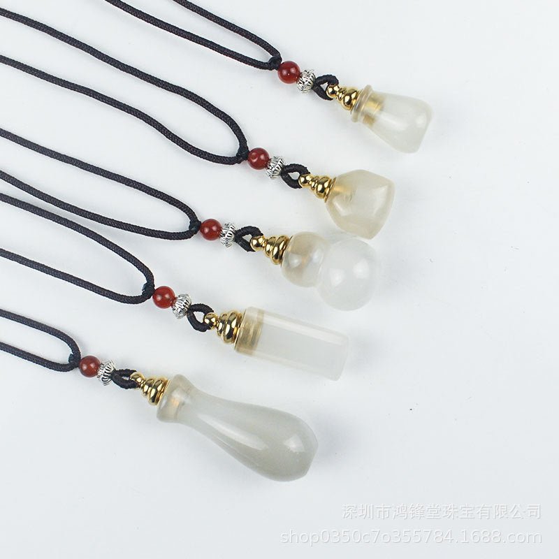 Mini Ghau Box Pendant Necklace — Agate & Chalcedony Prayer Container - Guanyin VaseTibet Art