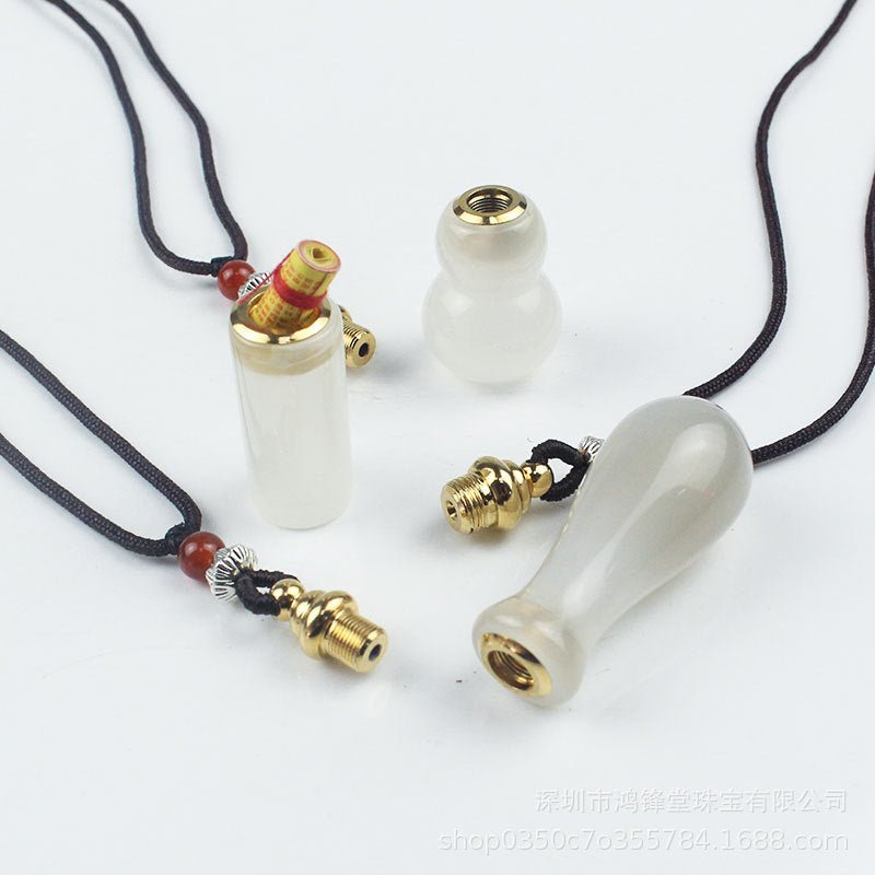Mini Ghau Box Pendant Necklace — Agate & Chalcedony Prayer Container - Guanyin VaseTibet Art