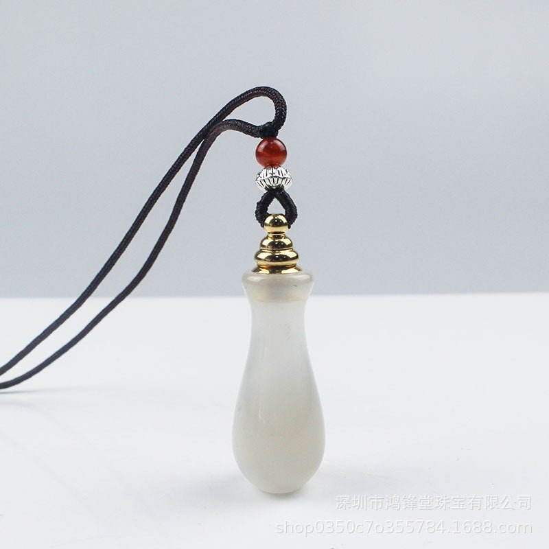 Mini Ghau Box Pendant Necklace — Agate & Chalcedony Prayer Container - Chalcedony BarrelTibet Art