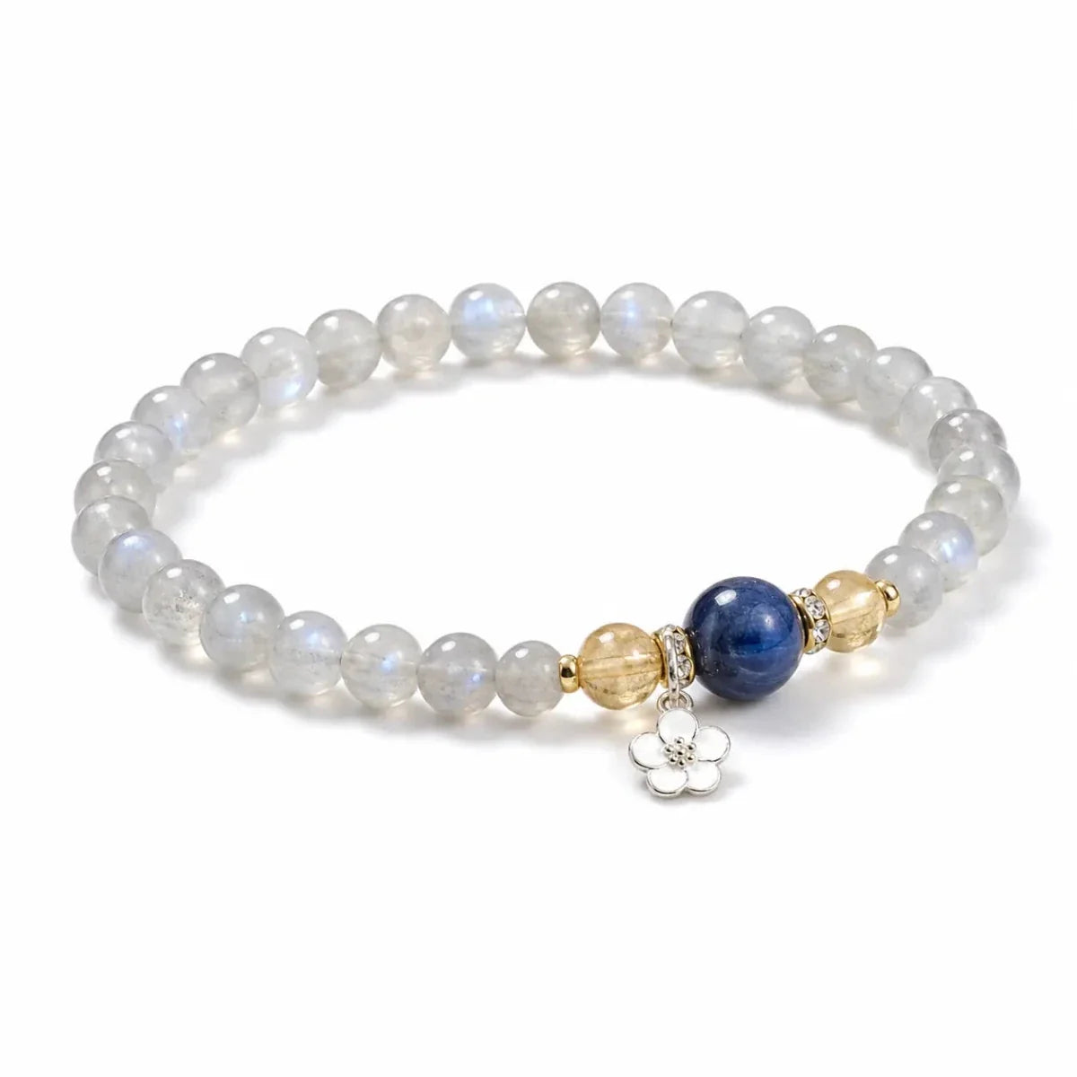 Moonstone & Kyanite Natural Crystal Bead Bracelet — 6–7mm Single Stran Tibet Art