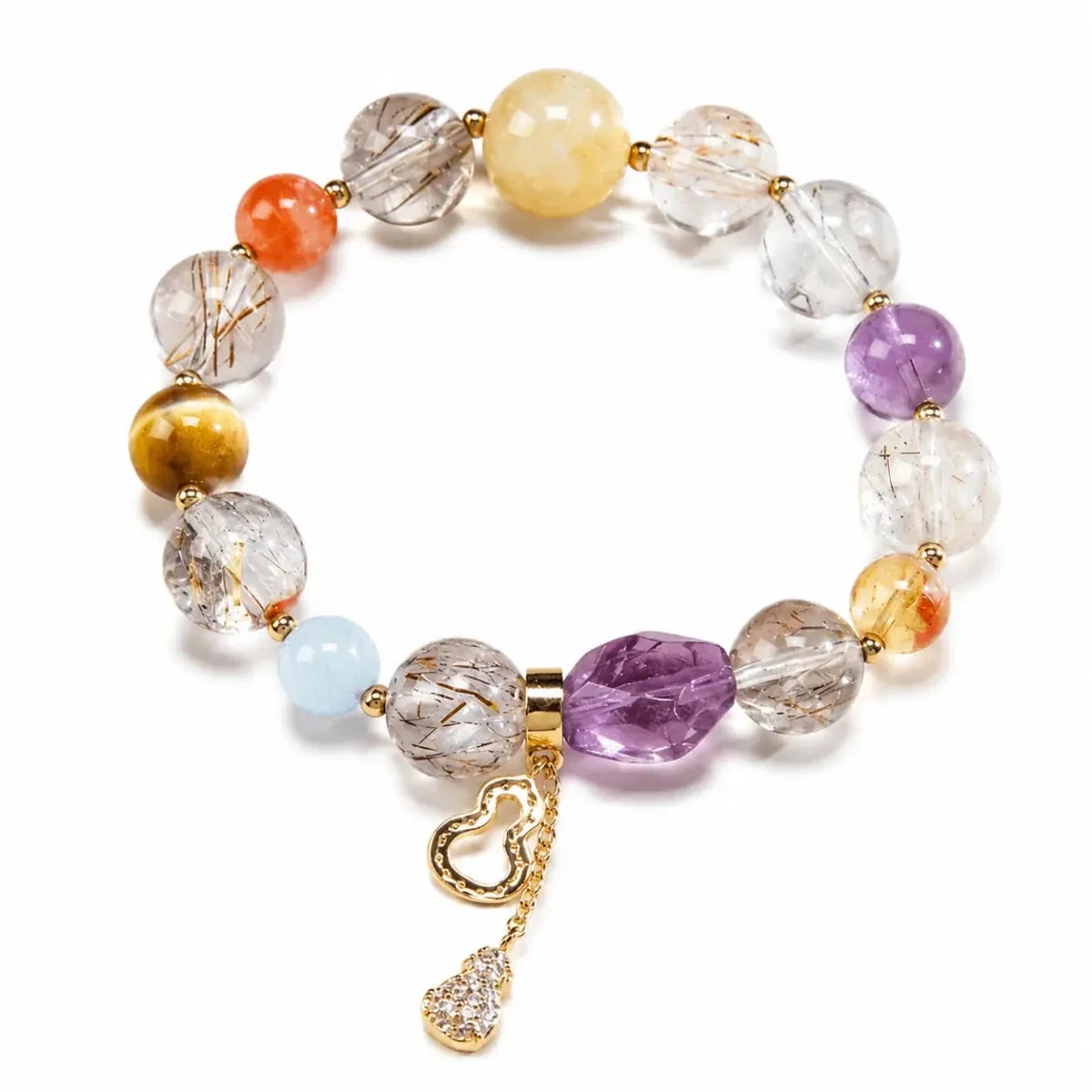 Rose Quartz Gourd Bead Bracelet — Natural Crystal Charm for Love & Good Fortune - Spring BlossomTibet Art