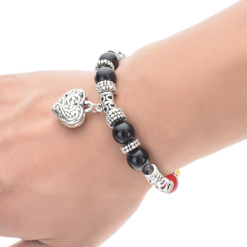 Chakra Healing Bracelet - Natural Stone Heart Charm Bracelet for Balance & Energy - Tibet Art