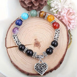 Chakra Healing Bracelet - Natural Stone Heart Charm Bracelet for Balance & Energy - Tibet Art