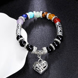 Chakra Healing Bracelet - Natural Stone Heart Charm Bracelet for Balance & Energy - Tibet Art