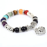 Chakra Healing Bracelet - Natural Stone Heart Charm Bracelet for Balance & Energy - Tibet Art