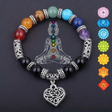 Chakra Healing Bracelet - Natural Stone Heart Charm Bracelet for Balance & Energy - Tibet Art