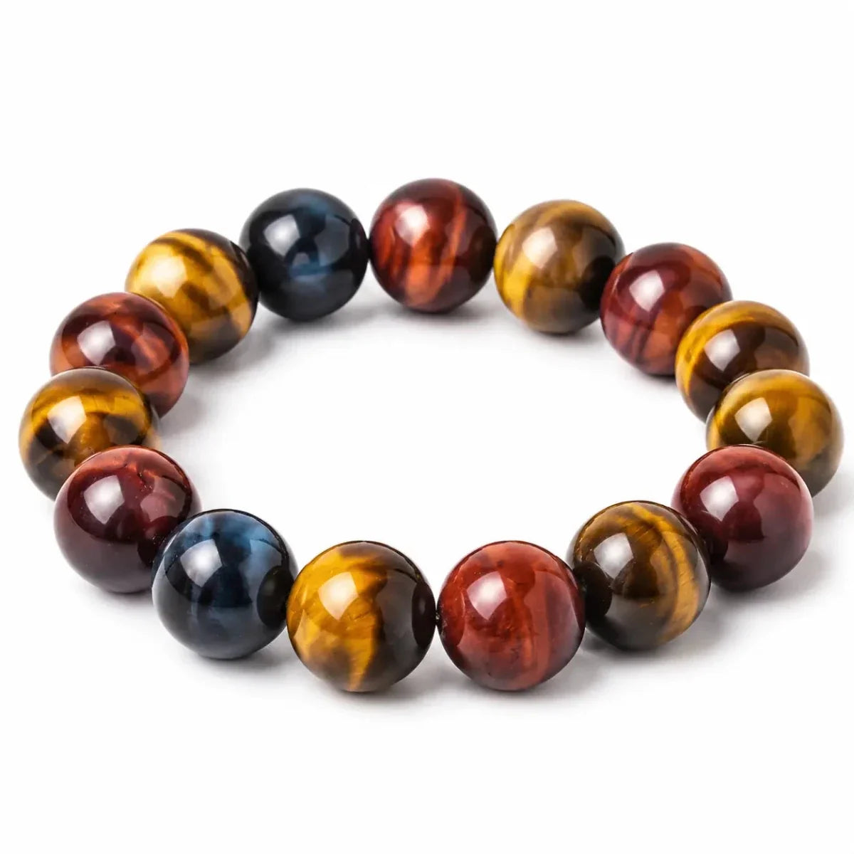 Colorful Tiger Eye Bracelet — Polished Beads in Multiple Sizes for Balance & Focus - 14 mmTibet Art