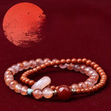 Nanhong Agate Double Wrap Bracelet - Icy Red, Warm Contrast - Nanhong Agate Double WrapApprox. 5.5mm and 4mmTibet Art