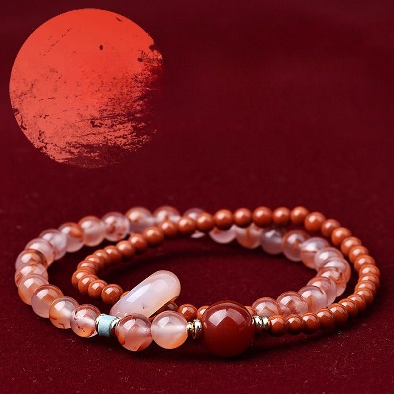 Nanhong Agate Double Wrap Bracelet - Icy Red, Warm Contrast - Nanhong Agate Double WrapApprox. 5.5mm and 4mmTibet Art