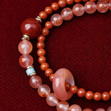 Nanhong Agate Double Wrap Bracelet - Icy Red, Warm Contrast - Nanhong Agate Double WrapApprox. 5.5mm and 4mmTibet Art