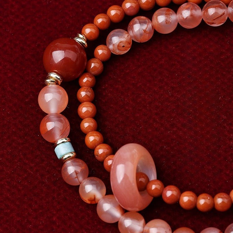 Nanhong Agate Double Wrap Bracelet - Icy Red, Warm Contrast - Nanhong Agate Double WrapApprox. 5.5mm and 4mmTibet Art