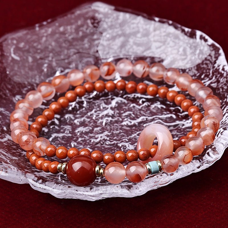 Nanhong Agate Double Wrap Bracelet - Icy Red, Warm Contrast - Nanhong Agate Double WrapApprox. 5.5mm and 4mmTibet Art