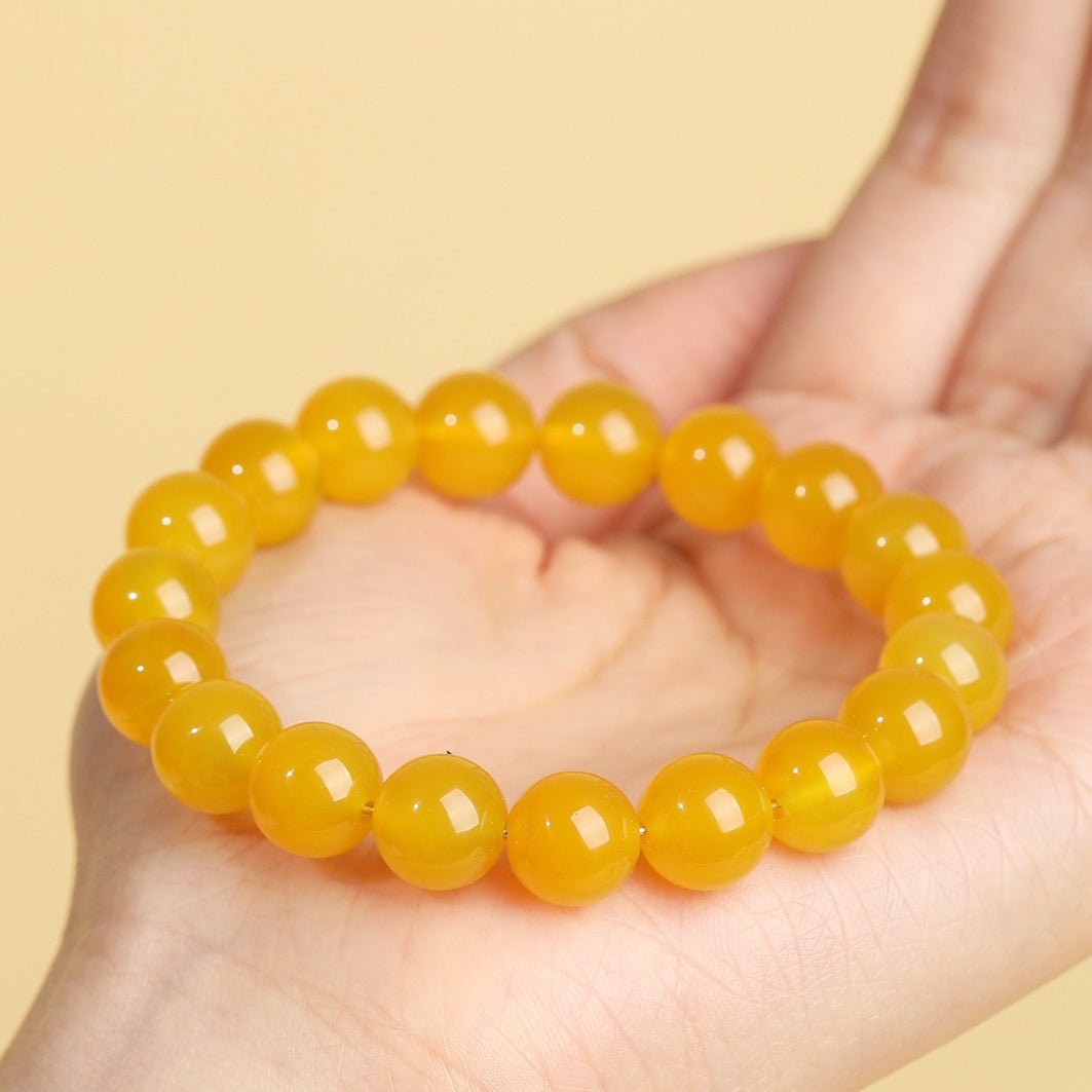 Natural Yellow Agate Bracelet - Golden Tone, Everyday Wear - Collector Grade 6mm Single LoopTibet Art
