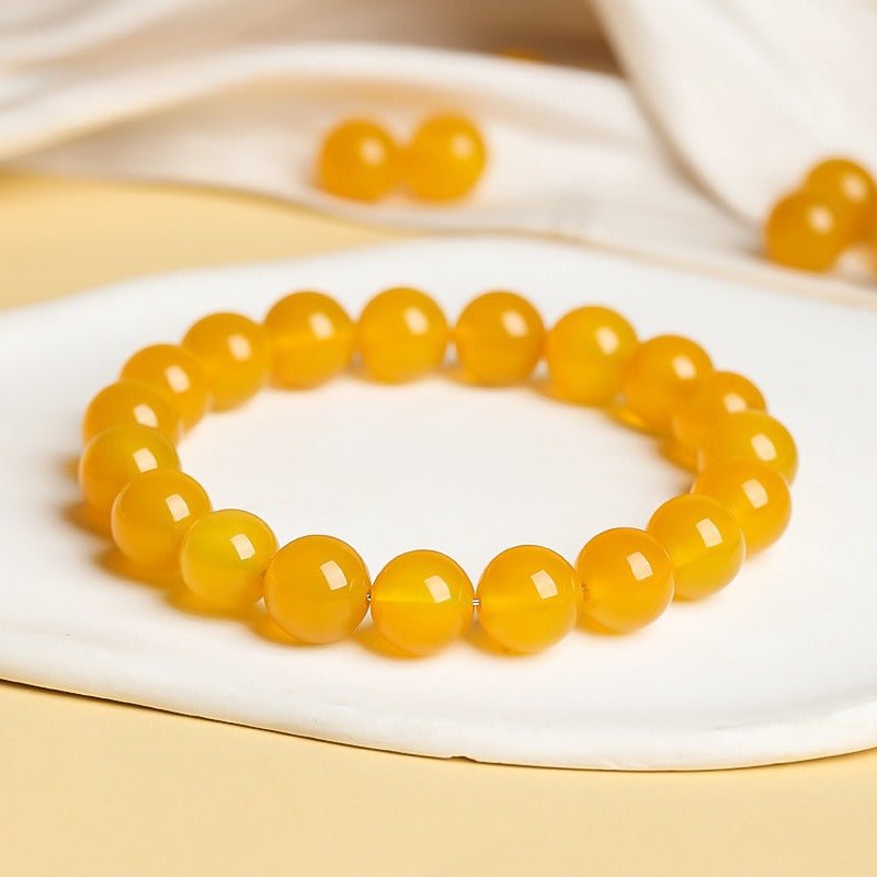 Natural Yellow Agate Bracelet - Golden Tone, Everyday Wear - Collector Grade 6mm Single LoopTibet Art