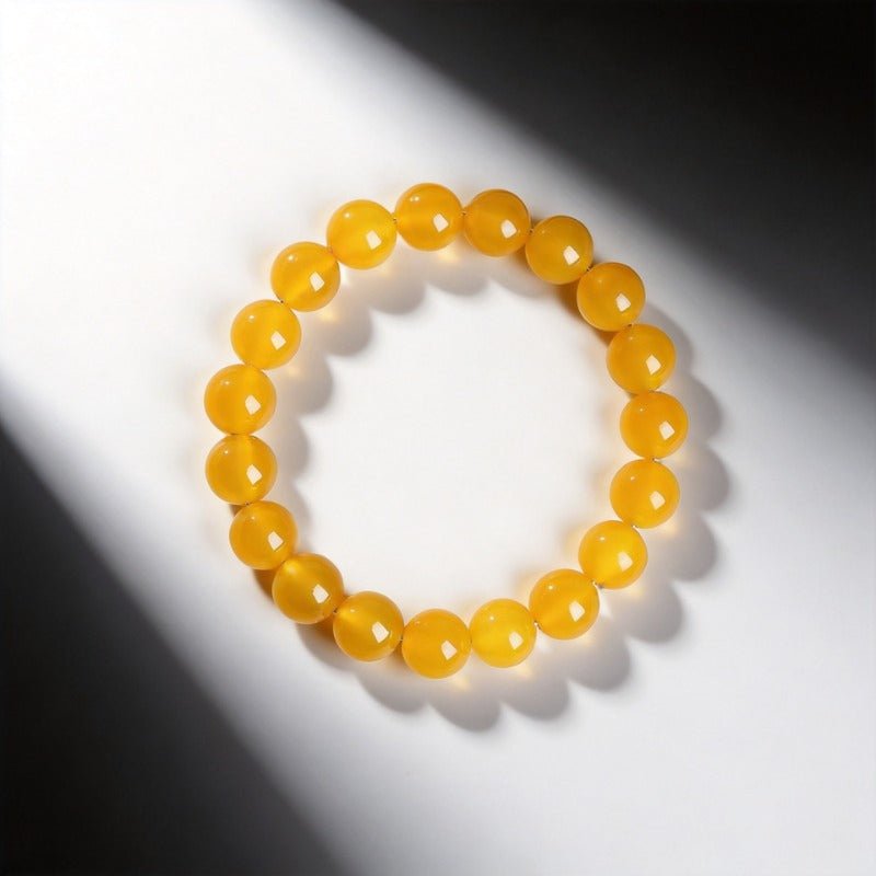 Natural Yellow Agate Bracelet - Golden Tone, Everyday Wear - Collector Grade 6mm Single LoopTibet Art