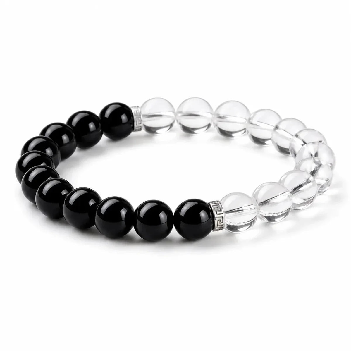 Black Obsidian & Clear Quartz Bracelet — Dark and Light, Side by Side Tibet Art