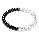 Black Obsidian & Clear Quartz Bracelet — Dark and Light, Side by Side - 6mm BeadsTibet Art