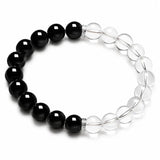 Black Obsidian & Clear Quartz Bracelet — Dark and Light, Side by Side - 8mm BeadsTibet Art